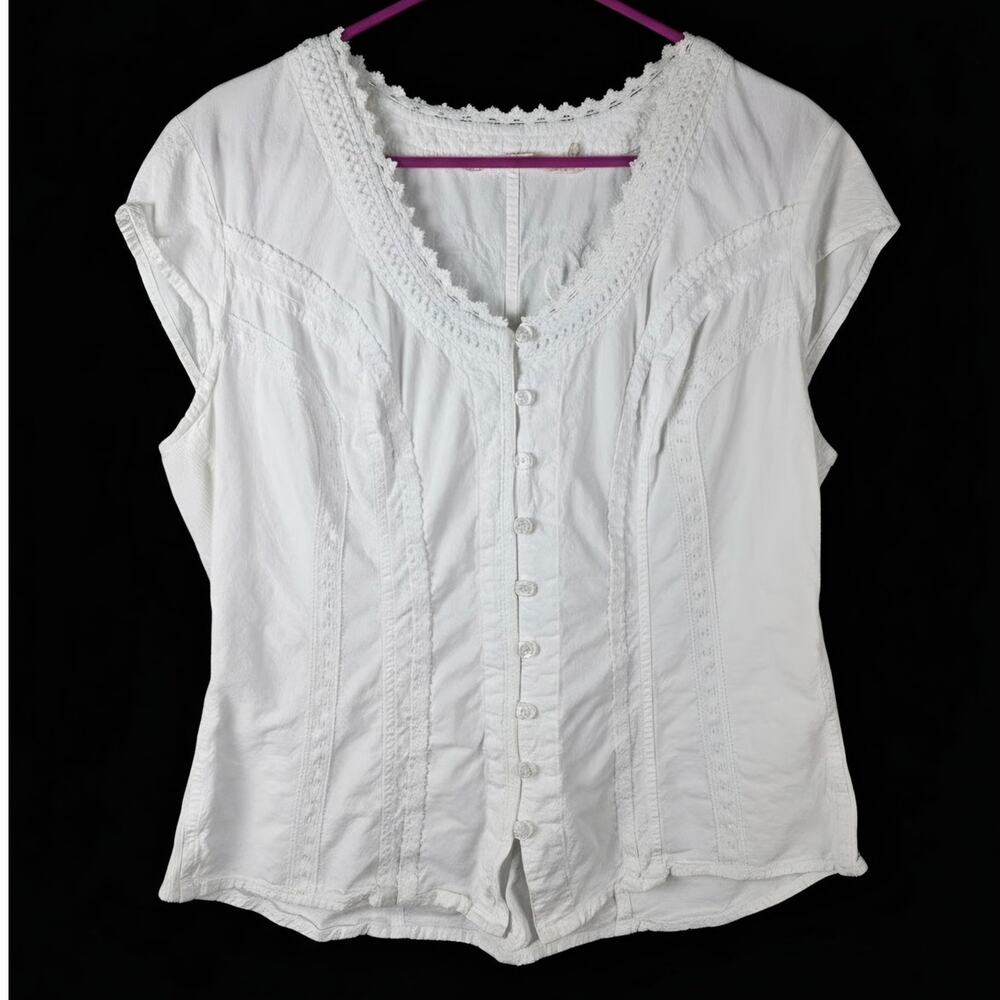 Soft Surroundings Taos Top Sz L Cotton Embroidered Feminine Boho Prairie Blouse